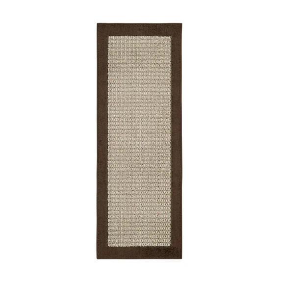 Mainstays Farmhouse Faux Sisal Olefin Brown Border Indoor Hallway Runner Rug, 1'9"x5' | Walmart (US)