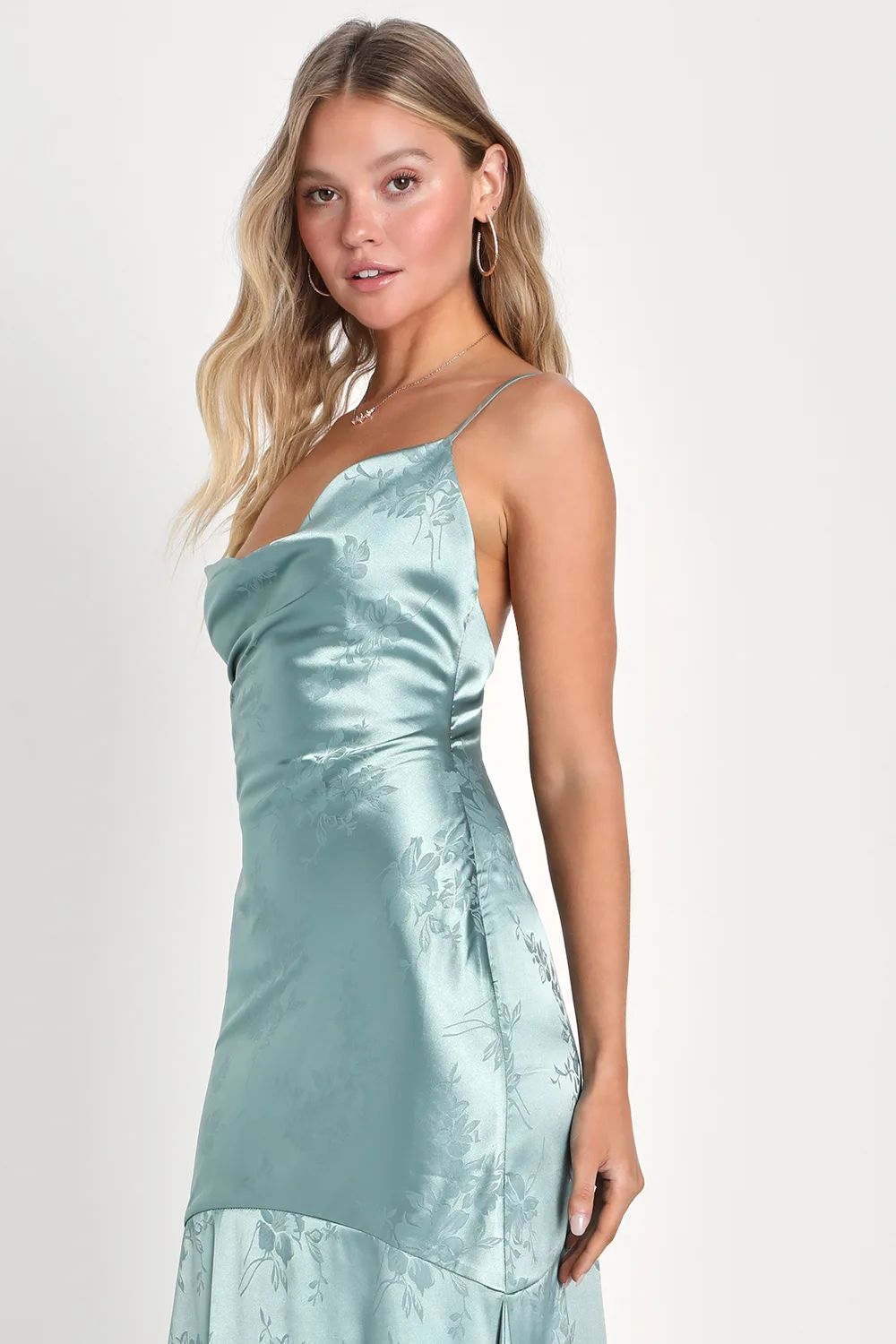 Sweet Endeavors Sage Green Satin Jacquard Cowl Neck Maxi Dress | Lulus (US)
