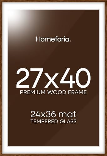 Homeforia 27x40 Poster Frame Brown, High End Dark Oak 27x40 Large Wooden Frame with Mat 24x36, 27... | Amazon (US)