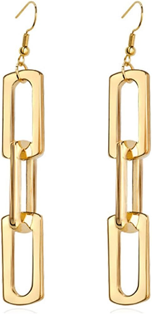 MALOYANVE Rectangle Link Chain Earrings for Women Unique Minimalist Gold Silver Plated Vertical G... | Amazon (US)