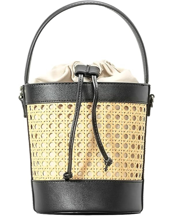 Women's Straw Handbag Bucket Tote Bag Summer Beach Shoulder Crossbody Bags Rattan Woven Handbag T... | Amazon (US)