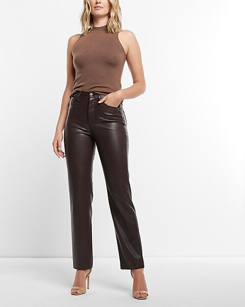 Super High Waisted Faux Leather Modern Straight Pant | Express