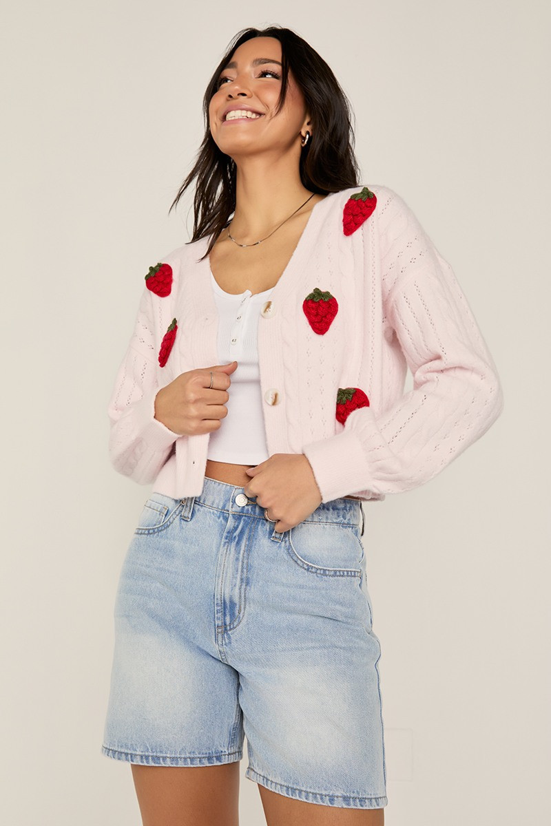 Gloria Strawberry Bobble Cardigan | Francesca's