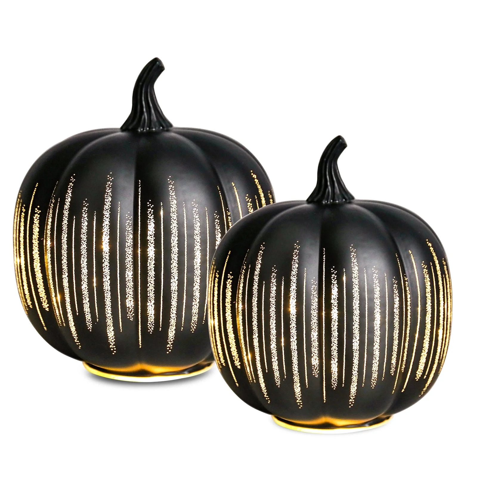 2 Pack Halloween Decor,Lighted Black Glitter Pumpkin Decor with Warm LED Lights - Ideal for Hallo... | Walmart (US)