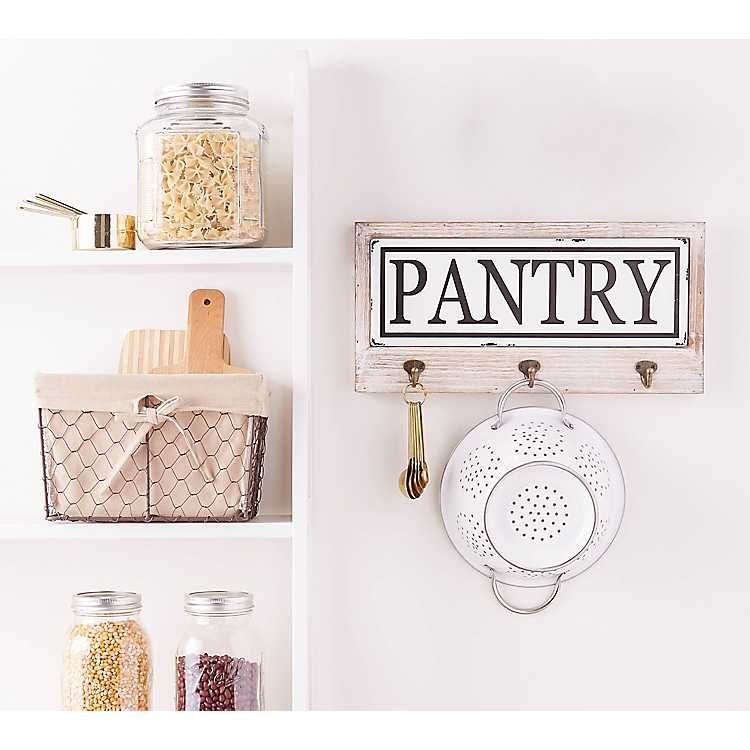 Metal and Wood Pantry Sign with Hooks | Kirkland's Home