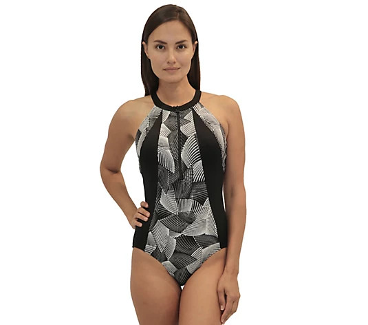 Fit 4 U C's & D's High-Neck Zip Swim Tank | QVC