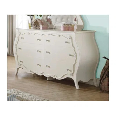 Edalene Pearl White 6 Drawer Dresser with Scrolled Rose Inlay - Elegant Bedroom Storage Furniture with Floral Lined Drawers | Wayfair North America