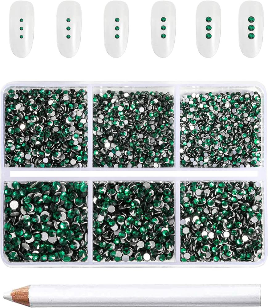 Beadsland 7200pcs Flatback Rhinestones,Green Rhinestones Nail Gems Round Crystal Rhinestones for ... | Amazon (US)