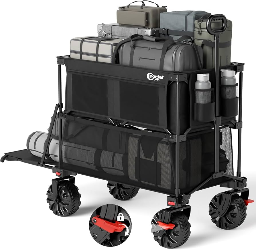 PORTAL 400L Large Capacity Collapsible Double Decker Wagon with Brakes, 450LB Heavy Duty Folding ... | Amazon (US)