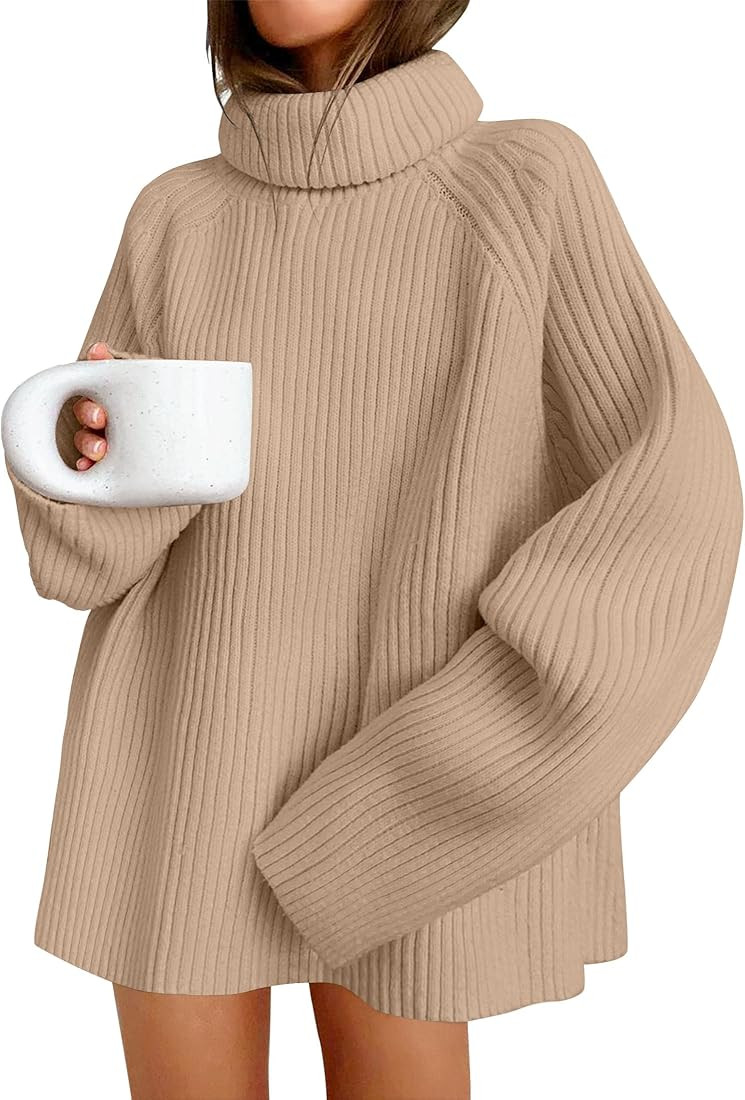 ZESICA Women's 2024 Winter Sweaters Oversized Turtleneck Long Sleeve Chunky Knitted Tunic Pullove... | Amazon (US)