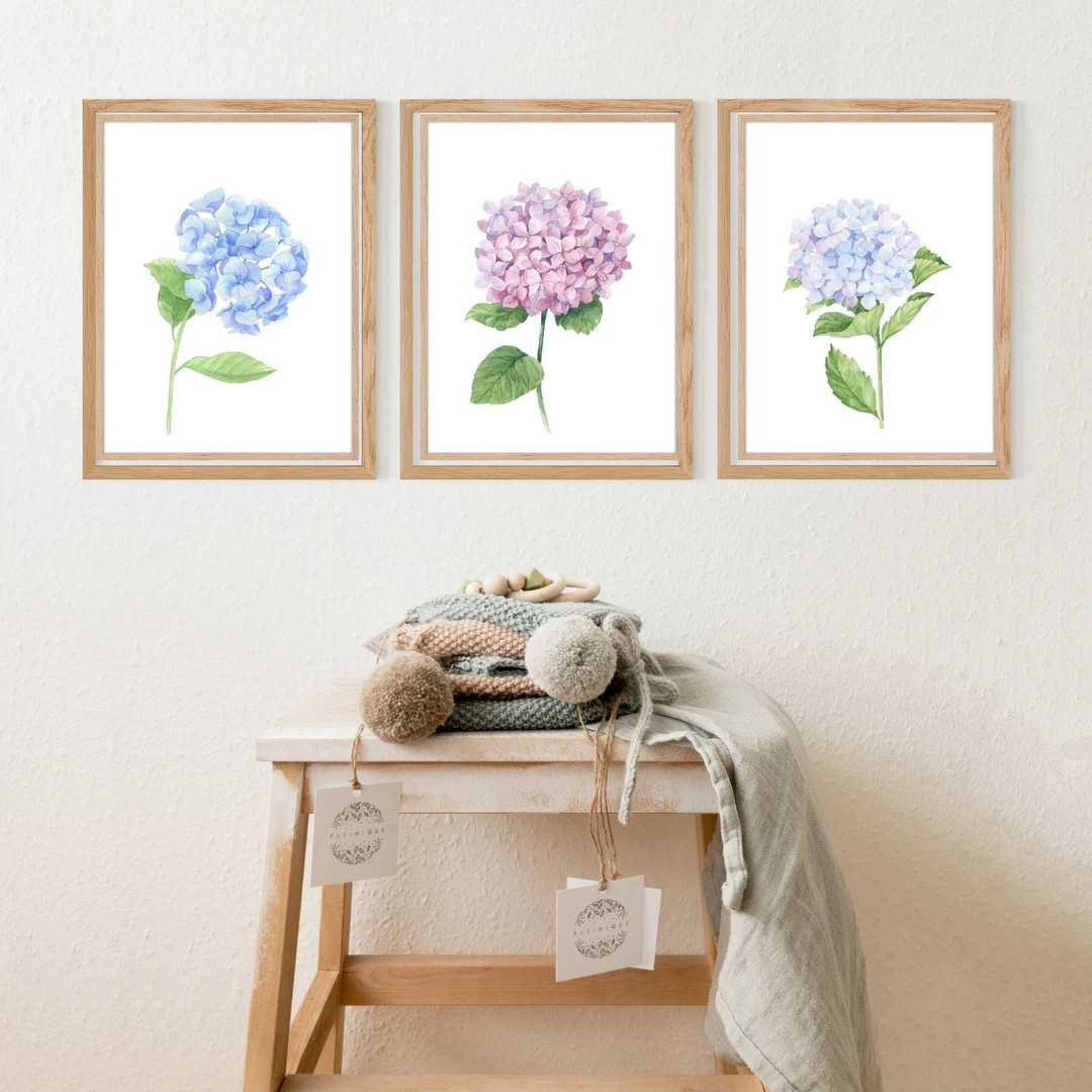 Watercolor Hydrangea Printable, Set of 3, Instant download, Hampton Style Wall Art, New Home Owne... | Etsy (US)