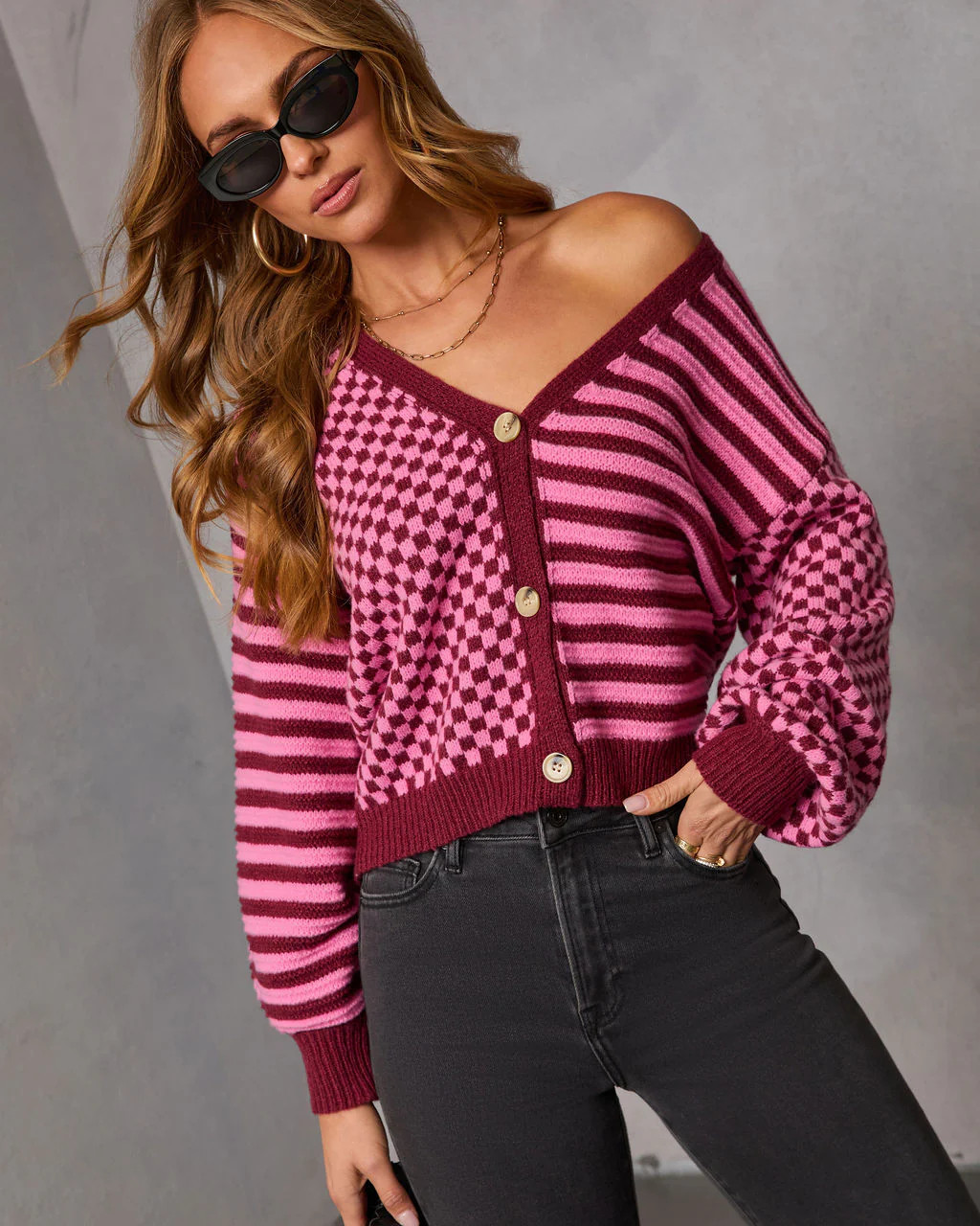Soft Routine Checkered Striped Cardigan | VICI