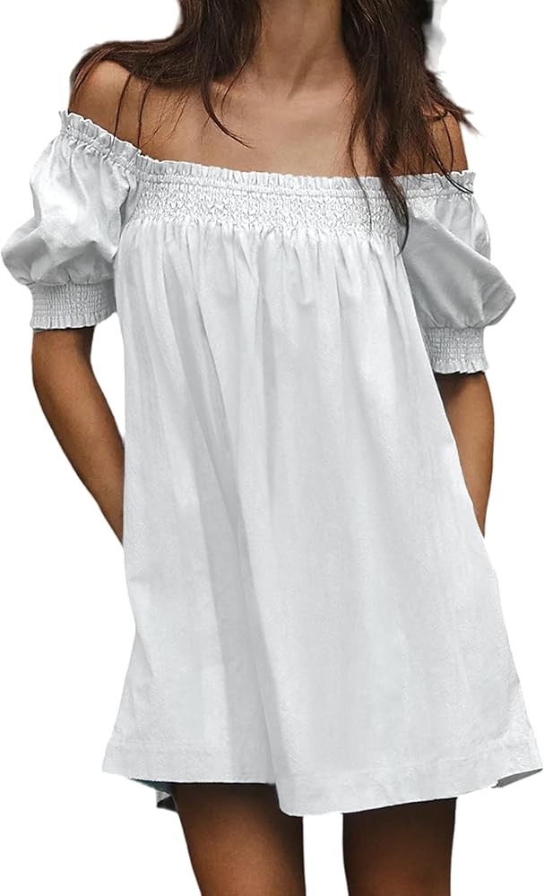 Huaqiao Womens Summer Linen Mini Dress Sundress 2025 A-Line Beach Casual Loose Dress with Pockets | Amazon (US)