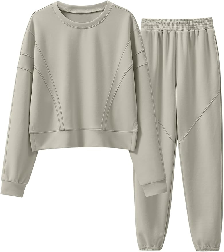 ANRABESS Womens Two Piece Sets Sweatsuits Cropped Sweatshirt & Joggers Tracksuit Sweat Lounge Set... | Amazon (US)