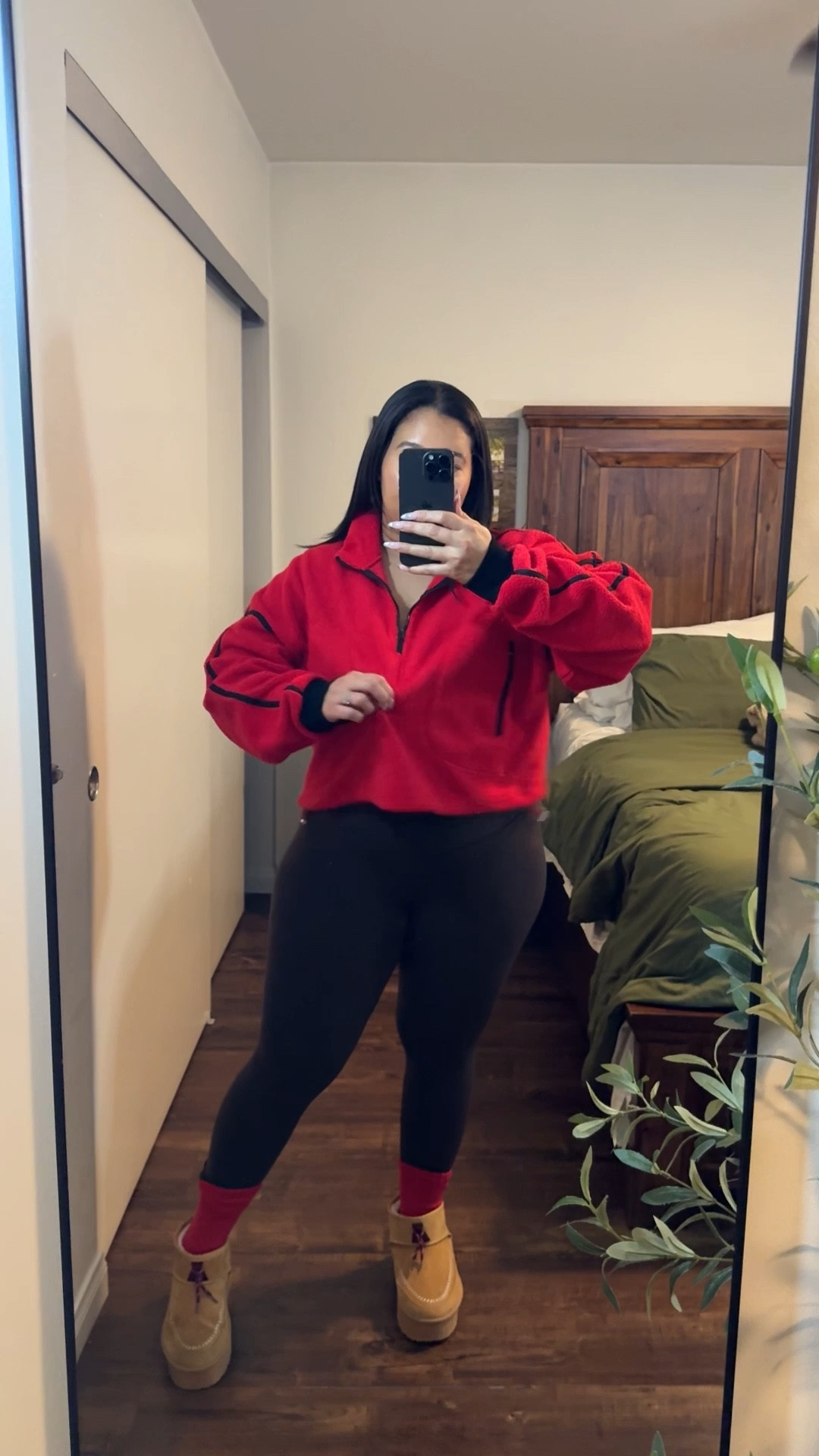 Easy casual I’m wearing as a wfh mom and doing school drop offs.

Fleece quarter zip up- large/ runs small/ I would size up/ super comfy/ cropped 
Leggings - large/ I normally size down to a medium for a tighter fit. These are super comfortable/ no size pockets 

Casual outfit 
Midsize outfit 
WFH outfit 
School drop off outfit 
Travel outfit 
Errands outfit 
Fleece sweater 
Sherpa sweater 
Mom outfit idea 

#LTKMidsize #LTKmomlife #LTKootd