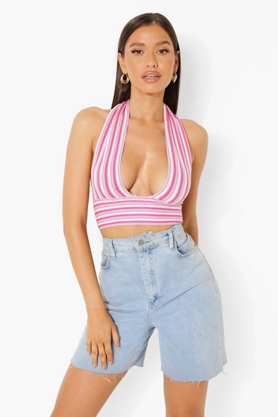 Stripe Halterneck Knit Top | Boohoo.com (US & CA)