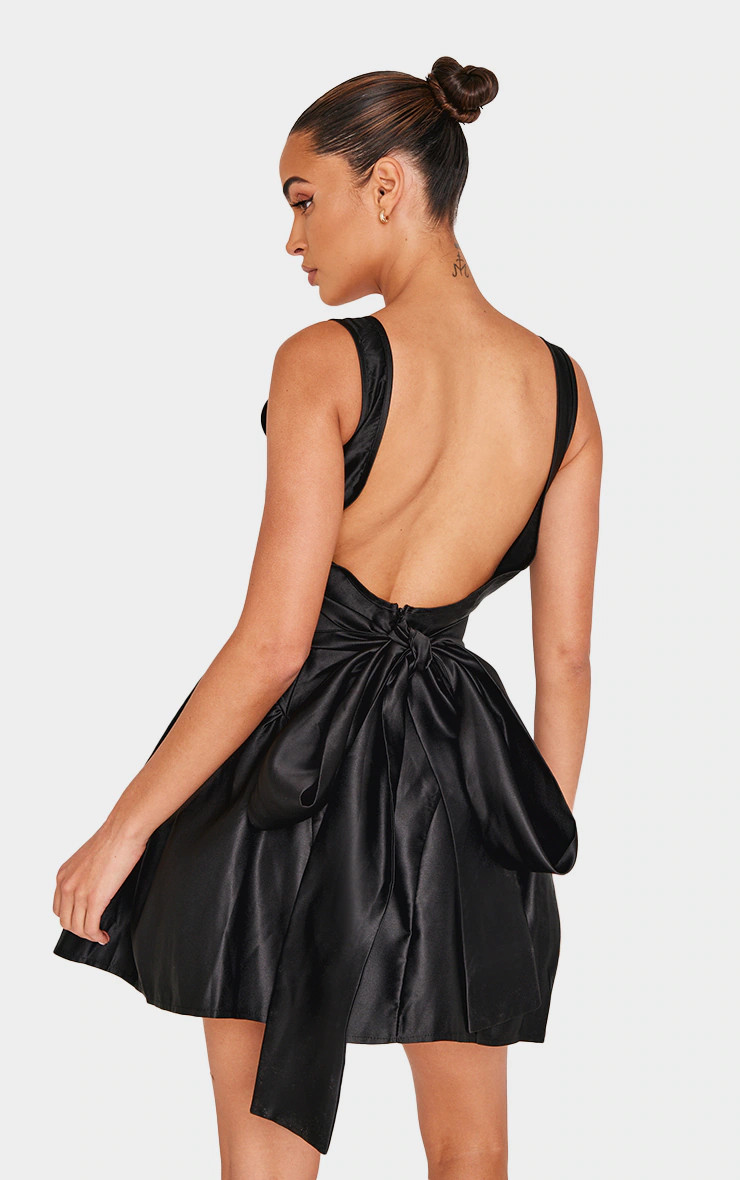 Black Bow Back Detail Skater Dress | PrettyLittleThing UK