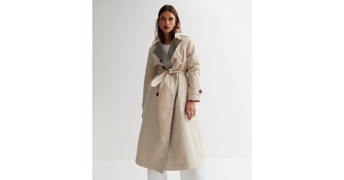 Camel Check Revere Collar Belted Trench Coat
						
						Add to Saved Items
						Remove from Sa... | New Look (UK)