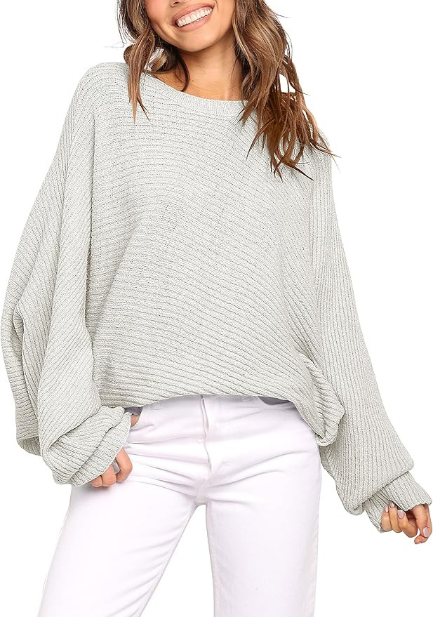 ANRABESS Women's Oversized Crewneck Sweater Batwing Puff Long Sleeve Ribbed Slouchy Pullover Swea... | Amazon (US)