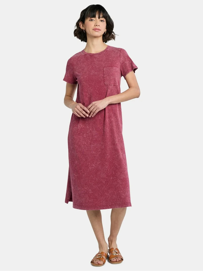 Time and Tru Women's Midi T-Shirt Dress with Short Sleeves, Sizes XS-XXXL | Walmart (US)