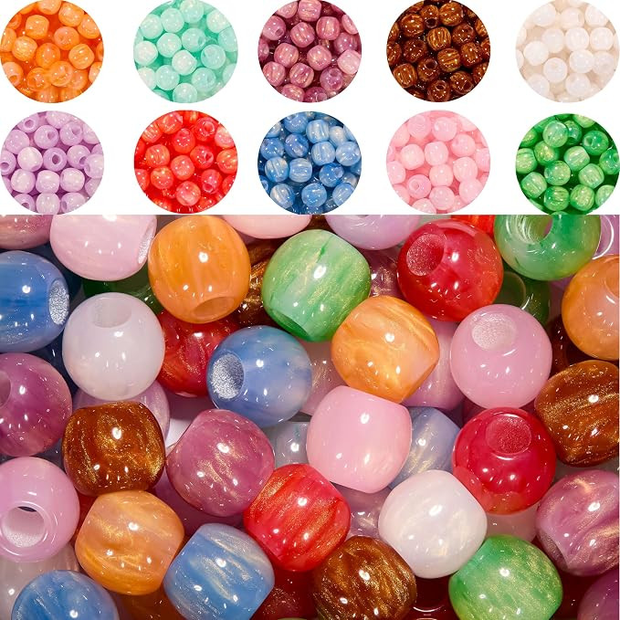 100Pcs Large Hole Resin Beads for Carabiner Bag Charms, 12mm | Pearl-look rounded barrel beads; 1... | Amazon (US)