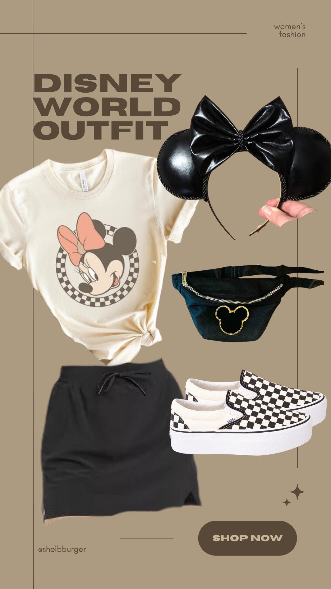 Disney World outfit for women
Minnie Mouse outfit

Minnie Mouse checkered tee
Target athletic skirt skirt 
Faux leather Disney mouse ears
Mouse Fanny pack
Checkered slip on vans

#LTKfindsunder50 #LTKsalealert #LTKtravel
