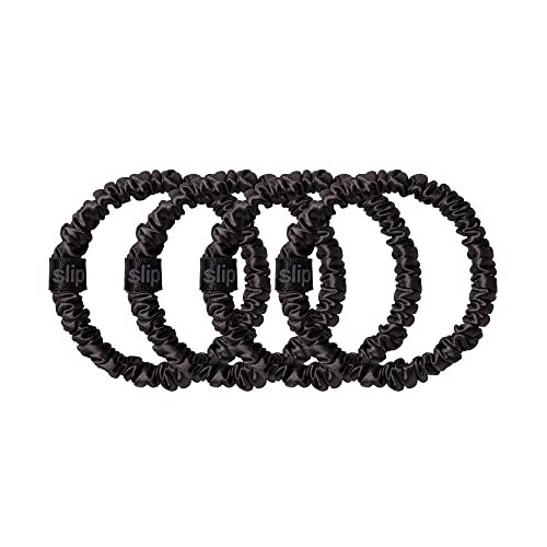 slip Silk Skinny Scrunchies - Black | Set of 4 Pure Silk Skinny Scrunchies | 100% Mulberry Silk, Anti-Crease, Gentle on Hair, Reduces Breakage | Stylish & Durable, Ideal for All Hair Types | Amazon (US)