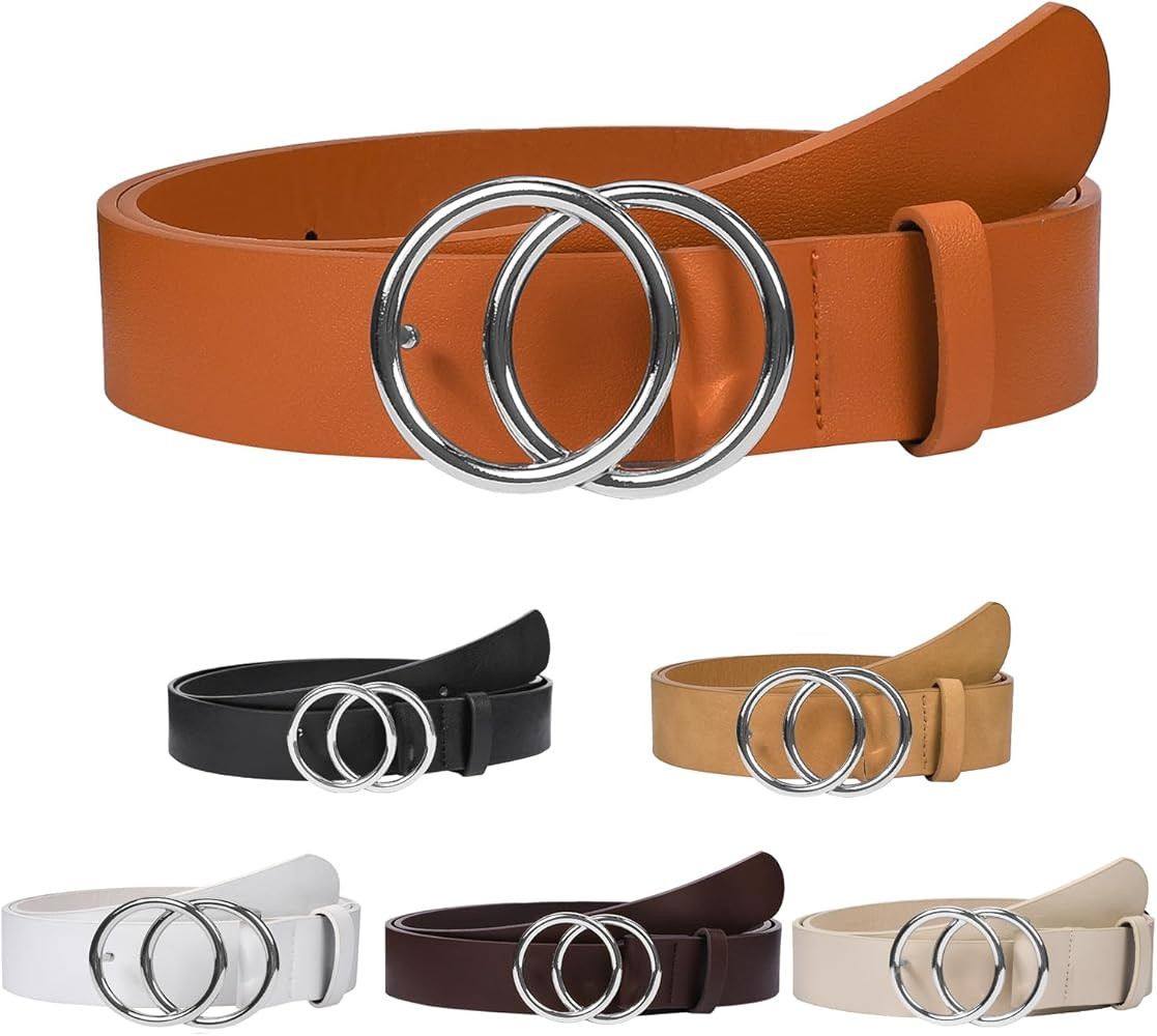 NBLYOS 1 & 2 & 3 Pack Women Belts Faux Leather for Jeans Fashion Belt with Double O-Ring Buckle | Amazon (US)