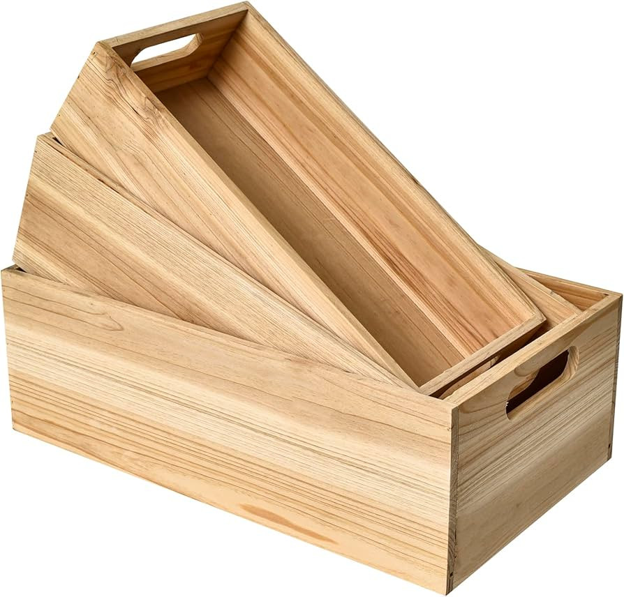 Set of 3 Wooden Boxes for Storage Small Crates for Display and Organizing, Farmhouse Style Storag... | Amazon (US)