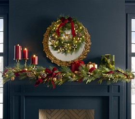 Chris Loves Julia Faux Pine Light Up Ribbon Garland | Pottery Barn Kids