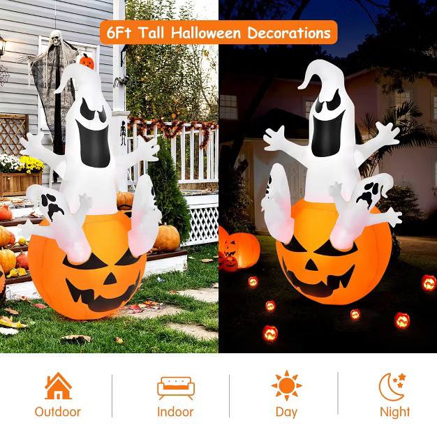 Costway 6FT Halloween Inflatable Ghost Pumpkin-Halloween Blow Up Yard Decoration | Target
