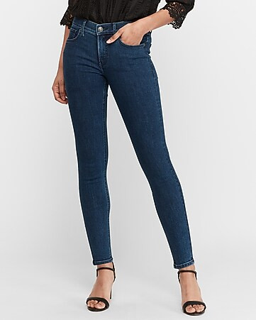 Mid Rise Denim Perfect Dark Wash Ankle Leggings | Express