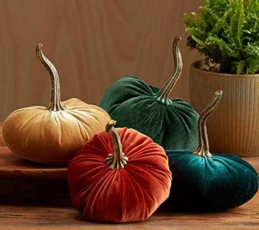 Velvet Pumkins for Decorating, Rustic Faux Velvet Pumpkins with Real Stems Fabric Pumpkins Foam P... | Amazon (US)