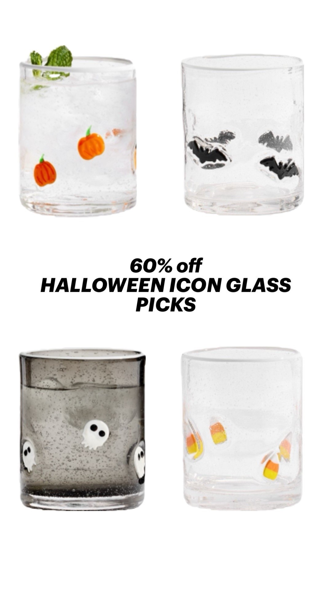 Halloween Icon Glasses are currently 60% off on Pottery Barns Website!! Linked them all below! They come in a set a 4 as well! 

#LTKHome #LTKSaleAlert #LTKSeasonal