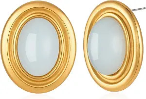 Chunky Gold Color Earrings Fashion Geometric 18K Gold Turquoise Lapis Lazuli Green Red Oval Earri... | Amazon (US)