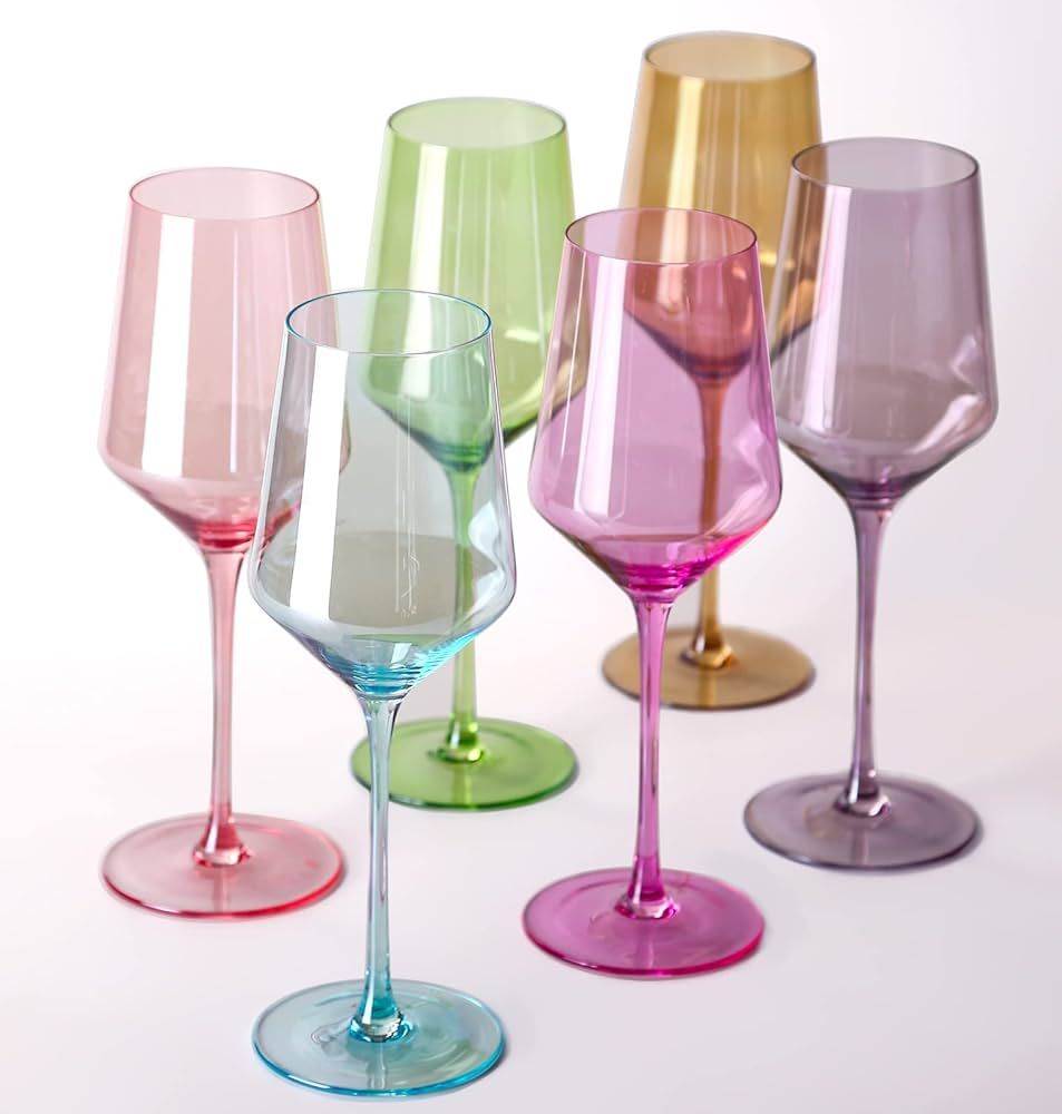 comfit Colored Wine Glasses Set Of 6 - Crystal Colorful Wine Glasses With Long Stem and Thin Rim,... | Amazon (US)