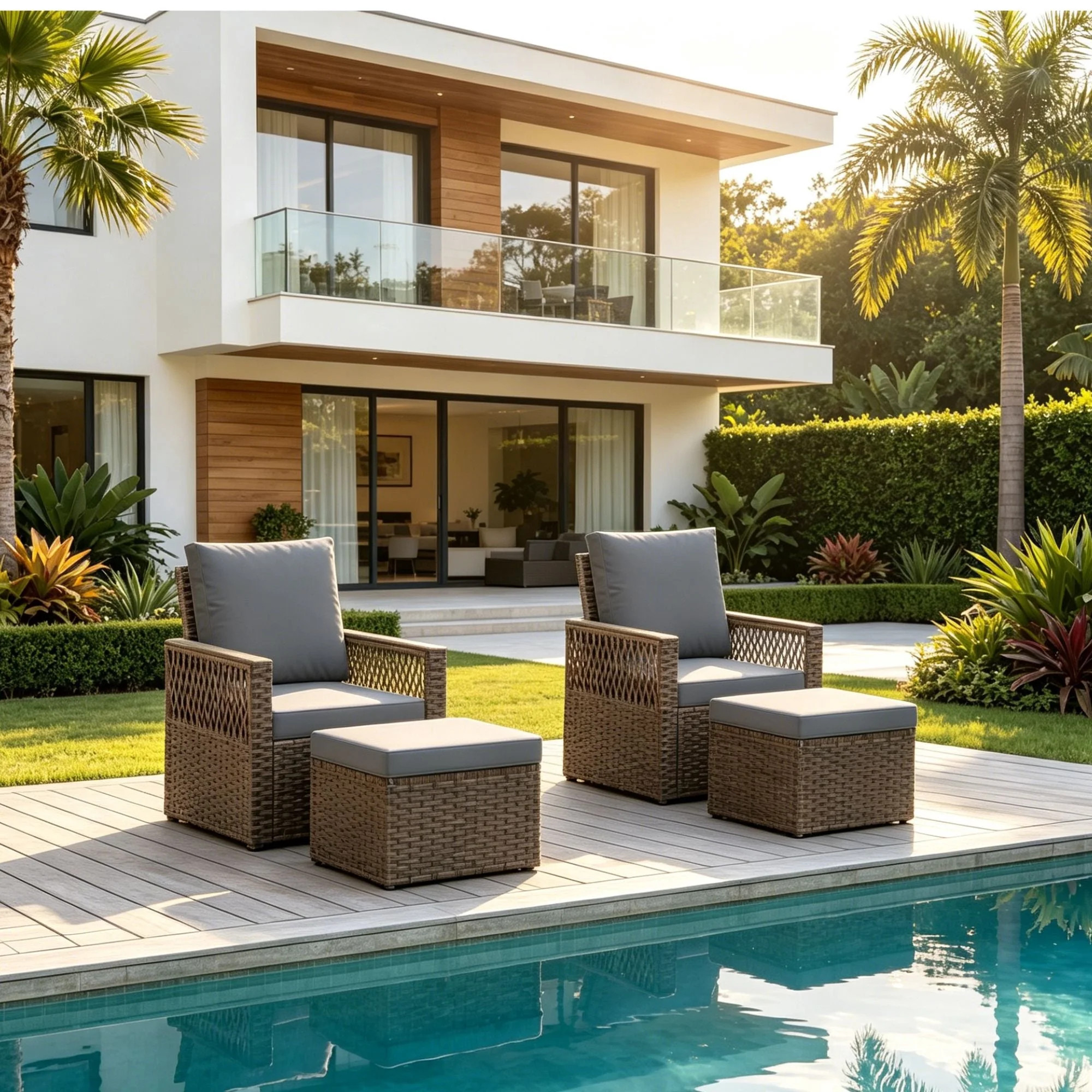 Homrest 4 Pieces Patio Furniture Set, Chairs Set with Ottomans, Deep Seating & Thickened Water-Re... | Walmart (US)