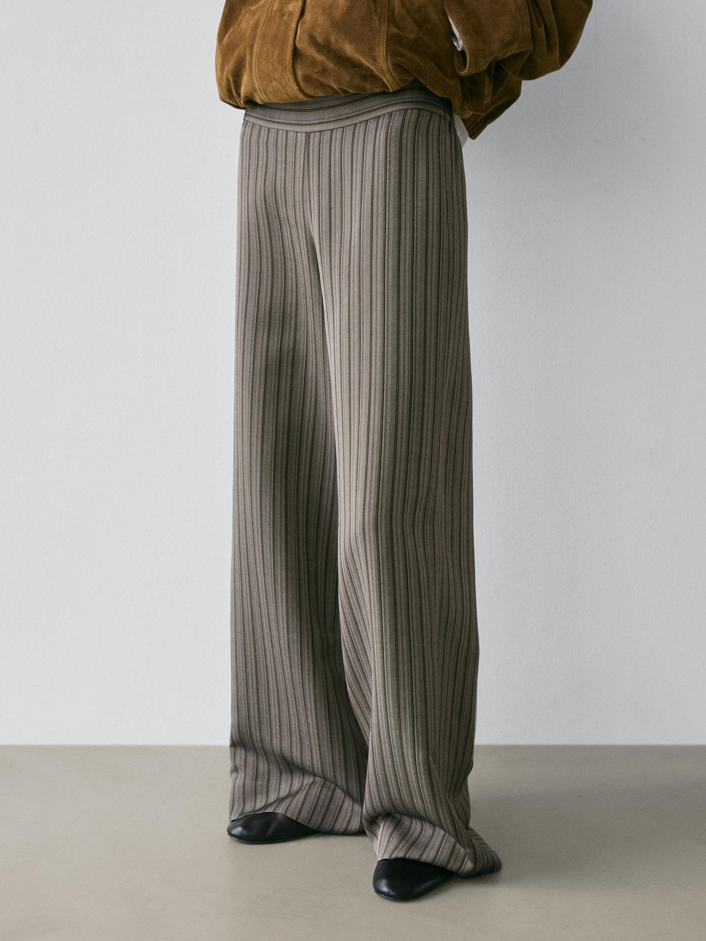 Wide-leg trousers with striped details | Massimo Dutti US