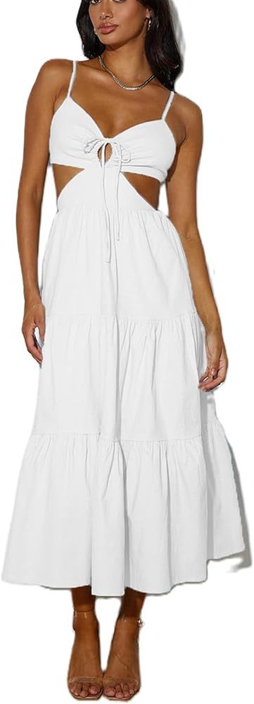 Women Y2k Bodycon Maxi Dress Open Back Flowy Long Dress Low Cut Spaghetti Strap Sundress Summer S... | Amazon (US)