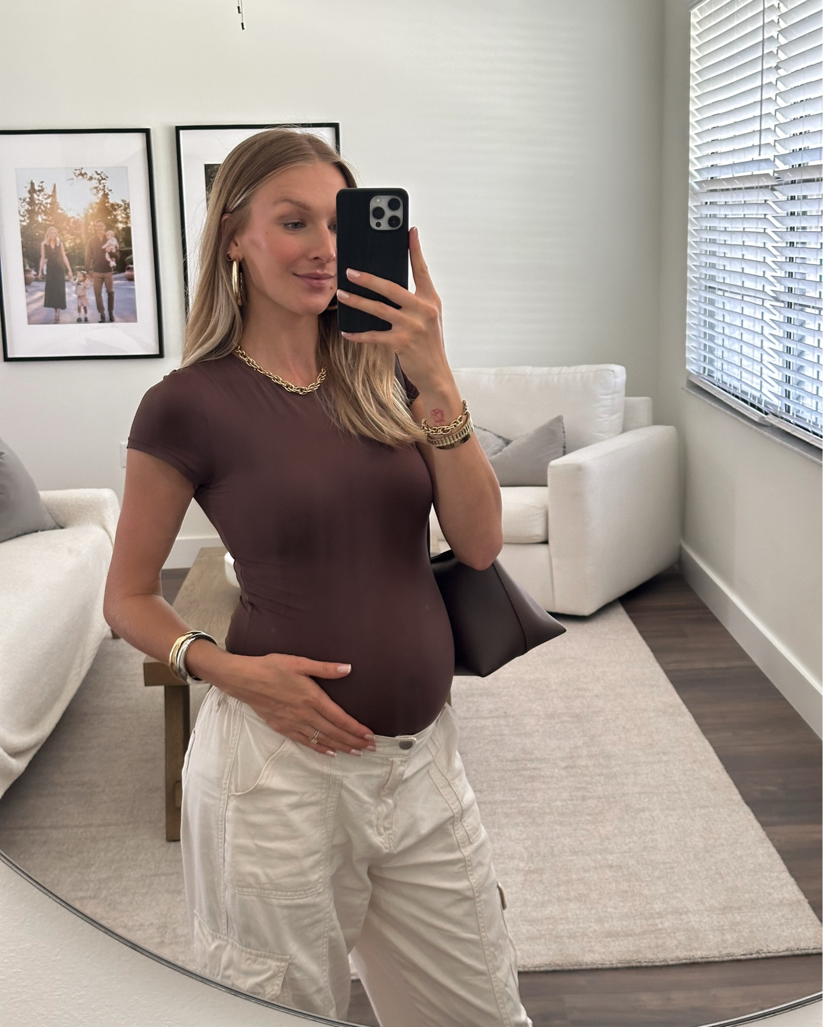 an easy fall transition outfit, for feeling comfy but put together! Cargo pants are my go-tos for the fall time - especially pregnant! This bump friendly outfit is great with heels or sneakers! // bump outfit, pregnancy style, pregnancy outfit, 

#LTKFallSale #LTKStyleTip #LTKFindsUnder100