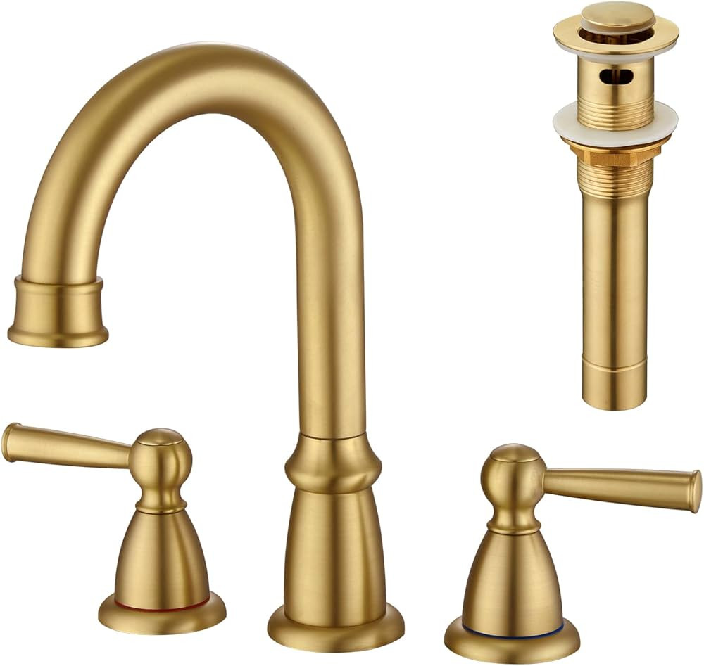 CREA Widespread Bathroom Faucet 3 Hole Brushed Gold Sink Faucet 8 inch with Pop Up Drain 2 Handle... | Amazon (US)