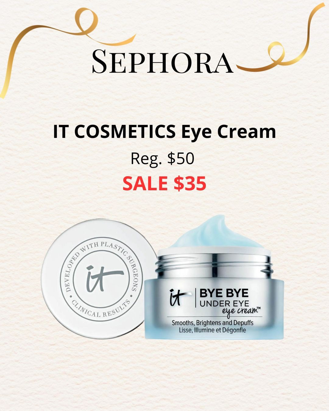 My favorite IT COSMETICS Eye Cream is ON SALE during Sephora Sale 🌸

Sephora Savings event
Morning skincare favorites 

#LTKOver40 #LTKSaleAlert #LTKBeauty