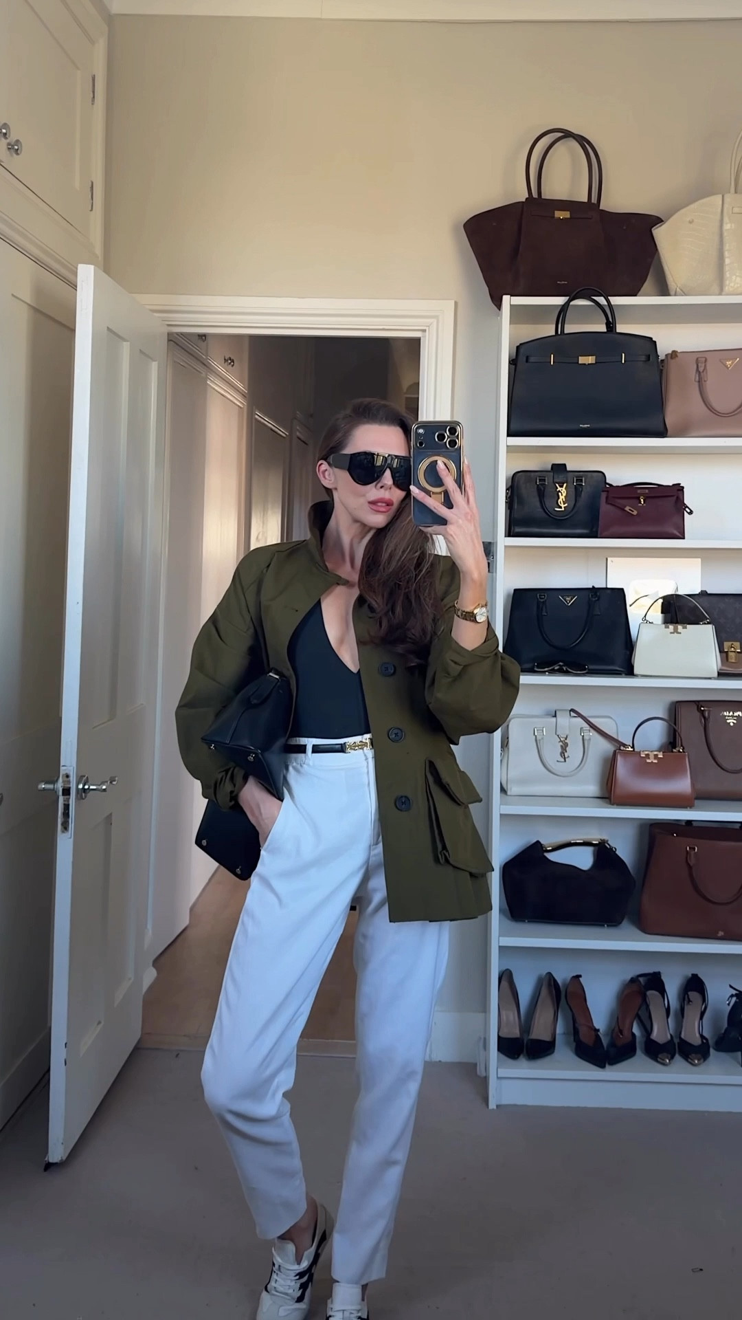 Effortless everyday look with a green oversized military jacket 💚 paired with white trousers, a black v-neck bodysuit, and chunky trainers. Finished with a black tote bag + oversized aviator sunglasses for that off-duty vibe ✨

#militaryjacket #greenjacket #oversizedjacket #whitetrousers #blackbodysuit #casualchic #everydayoutfit #neutraloutfit #streetstyle #capsulewardrobe #springoutfit #autumnoutfit #minimalstyle #effortlessstyle

#LTKeurope #LTKuk #LTKspring