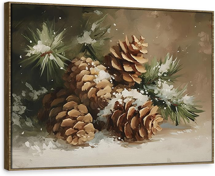 TLESKE Winter Pine Cones Pinecones Wall Art Decor Framed 11x14, Vintage Rustic Farmhouse Canvas W... | Amazon (US)