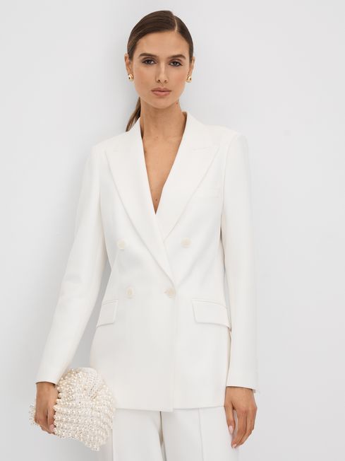Reiss White Sienna Double Breasted Crepe Suit Blazer | Reiss UK
