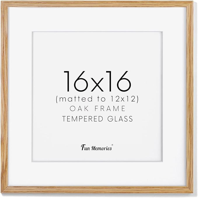 16x16 Oak Wood Picture Frame, 16"x16" Picture Frame Matted to 12"x12", Square Frame 16 x 16 with ... | Amazon (US)