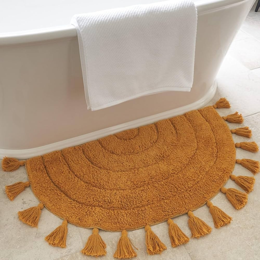 Beautiful Boho Rug with Tassels for Your Bathroom - Soft Half Circle 100% Cotton Mat Fits Perfect... | Amazon (US)