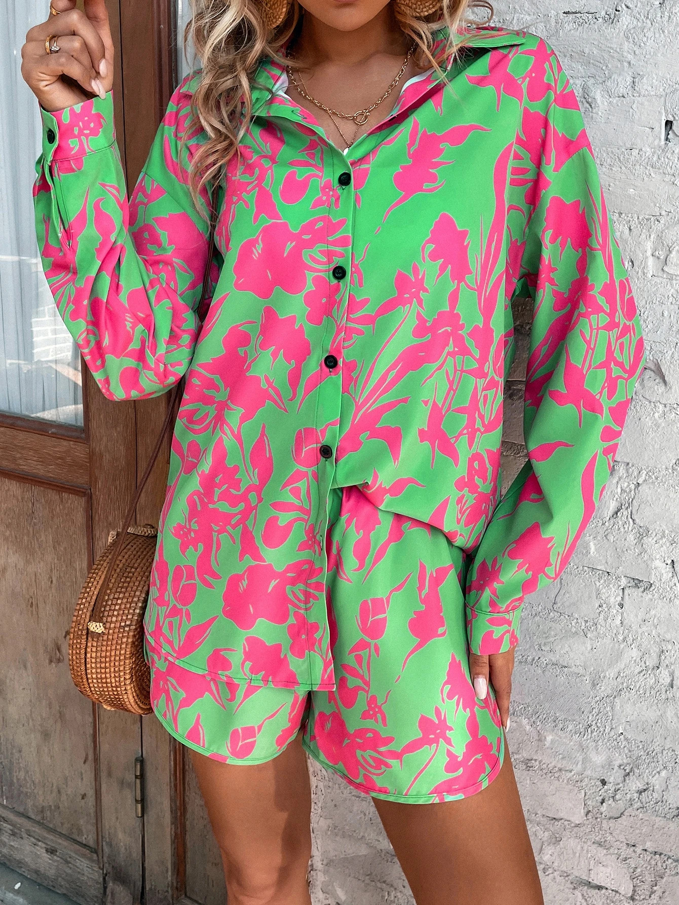 SHEIN VCAY Allover Print Shirt & Shorts | SHEIN