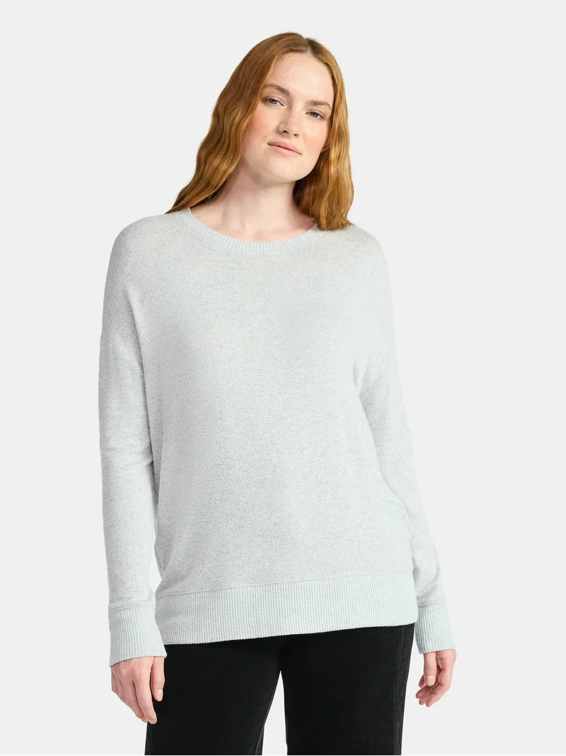 Time and Tru Women's Hacci Knit Tee with Long Sleeves, Sizes XS-XXXL | Walmart (US)