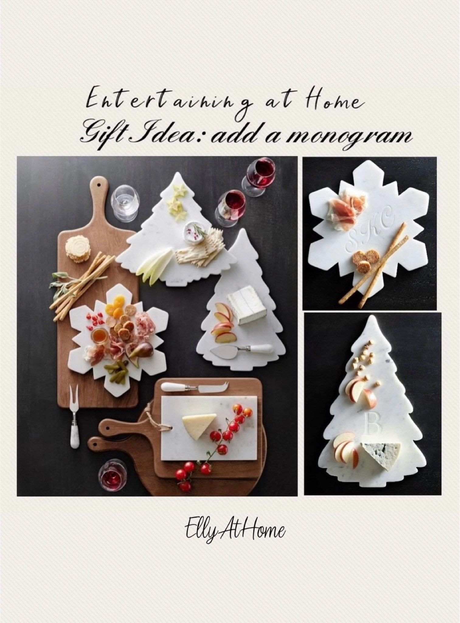 Holiday, Christmas Entertaining at home and nice gift idea! Shop marble and wood boards, add a monogram for a nice touch! Pottery Barn holiday home decor accessories. 

#LTKGiftGuide #LTKHome #LTKHoliday